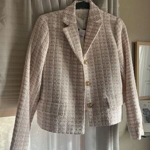 LOFT Pink and Cream Tweed Blazer Jacket